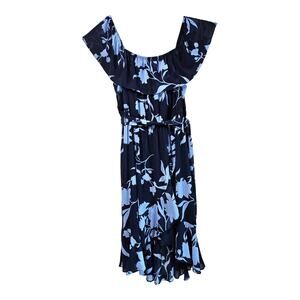 LANE BRYANT Women's Plus 22 24 Midi Maxi Dress Floral Blue On or Off Shoulder